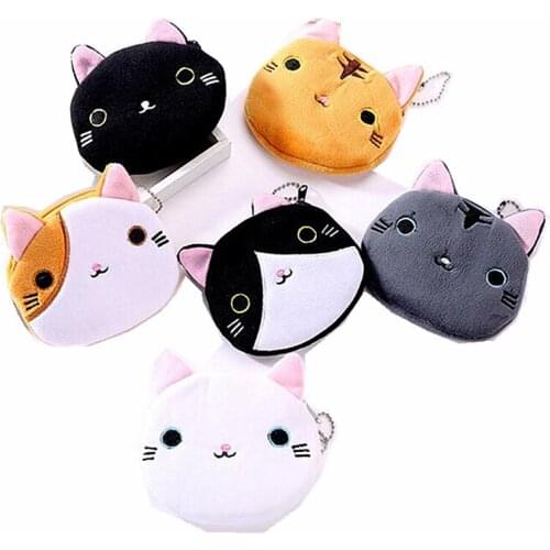 M327 Cute Women Bag Coin Purses Cartoon 6 Style Plush Cat Coin Purse Wallet Card Bag Women Girl Gift Wholesale