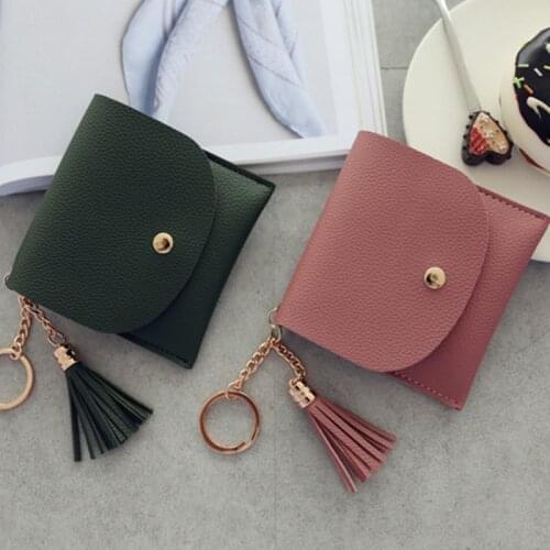Mini Wallets Women Coin Purse Ladies Pu Leather Tassel & Metal Ring Clutch Keychain Thin Key Bag Card Holders Mini Pouch