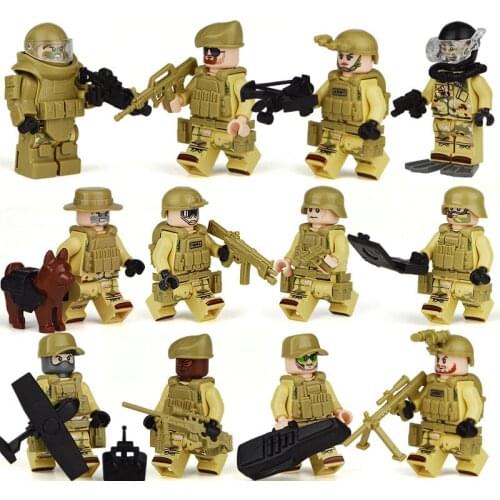 Mini Micro Military Flying Tigers and Seals Raid 12 Minifigure Weapons Doll Set Special Warfare Brigade Weapon Children Toy Gift