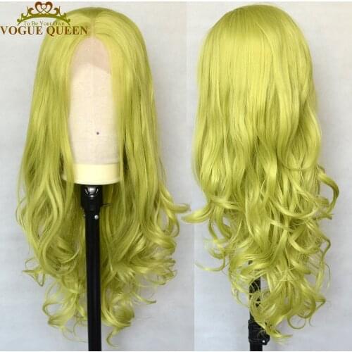 Vogue Queen Light Green Long Synthetic Lace Front Wig Loose Wave Heat Resistant Fiber Cosplay For Women