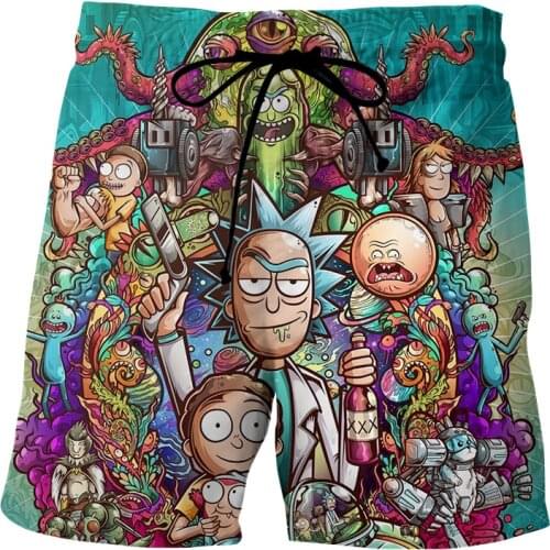 Mens Fashion Summer Sexy Beach Shorts 3D Printing Rick Swimwear anime harajuku Swimming Trunks Four Corners Beachwear s-6xl