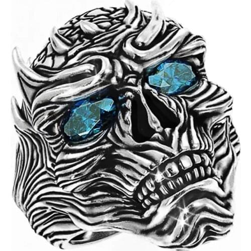 Huitan Personality Horned Skull Rings for Men Retro Punk Party Finger Ring Daily Wearable Hiphop Accessories Male Trendy Jewelry