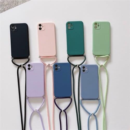 Soft Silicone Crossbody Necklace Phone Case For iPhone 12 11 Pro Max XS XR X 8 7 6 6S Plus SE 2020 Lanyard Cord Strap Back Cover