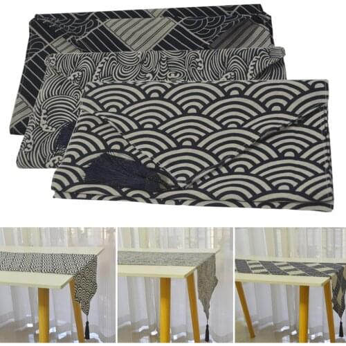 Printed Ukiyoe Weave Japan Style Home Table Runner Linen Cotton Tassel Table Runners Tea Table Shose Cabinet cover Table Flag