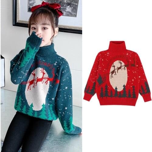 Thick Turtleneck Girls Christmas Sweaters Winter Thick Teenager Pullover Children Knitted Wear Kids Clothes