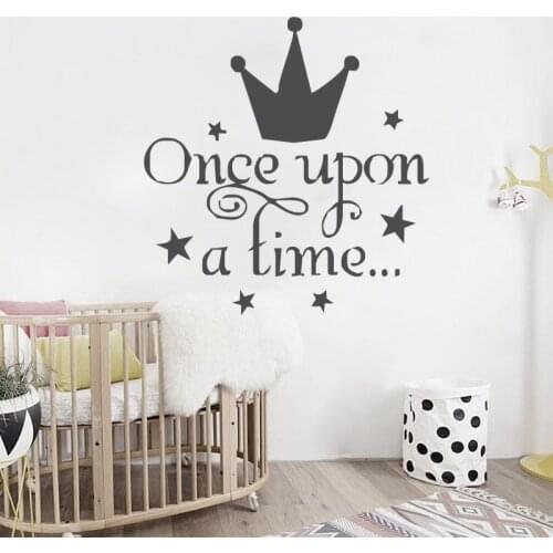 Princess Crown Wall Stickers For Girls Bedroom Headboard Quotes Once Upon A Time Story Style Wall Decal Fairytale Art DIY SYY511