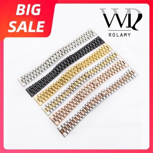 Rolamy 20 22mm Black 316L Steel Solid Straight End Screw Links Replacement Wrist Watch Band Bracelet For Rolex President Seiko