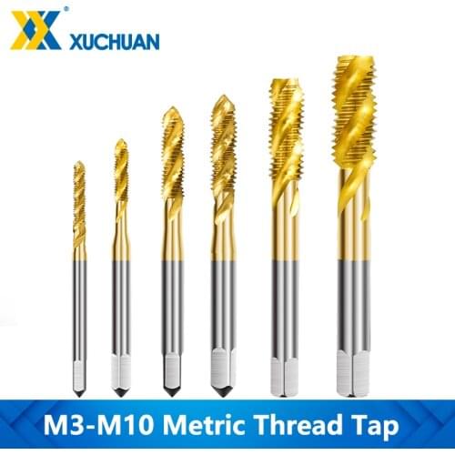 Thread Tap TiN Coating HSS Screw Tap Drill Bits M3-M10 Taps Threading Tool Hand Thread Taps Hex Shank Spiral Threading Tap