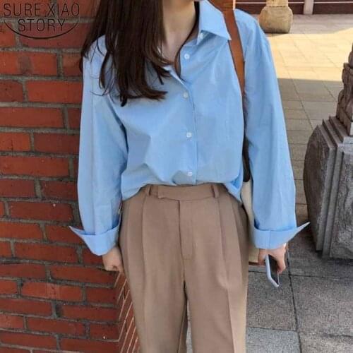 Casual Loose Long Sleeve Shirts Oversize Shirt Women Blosues Minimalist Female Blue Shirts 2021 Spring Summer Tops Femme 11297