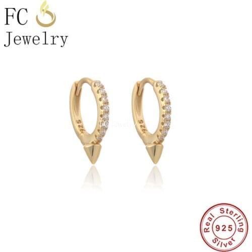 Pure 925 Sterling Silver Punk Rock Spike Rivet Cone Huggie Hoop Earring For Women Ear Piercing Pendientes 2021 Summer Trends