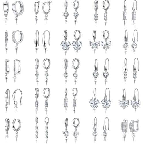 Top Sale S925 Sterling Silver Earrings Making Connector Bail Components DIY Handemade CZ Crystal Dangle Earring Jewelry Findings