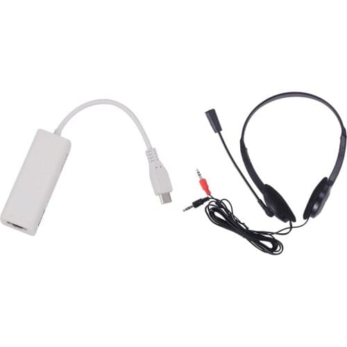 Micro-USB 2.0 5P to RJ45 Network Lan Adapter Converter Lead with 3.5mm Stereo Headset Earphone Headphone and Microphone