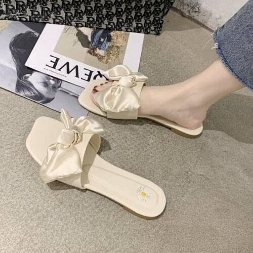 Slippers Womens Outer Wear 2020 Summer New Bow Net Red Sandals Flat Non-slip Flip-flop Womens Shoes Trend