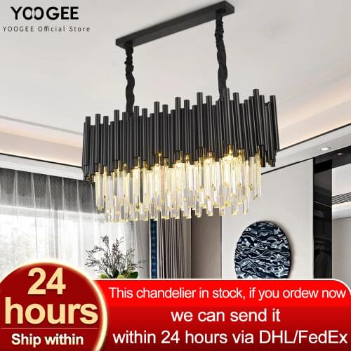 YOOGEE Black Chandelier Modern Living room Restaurant Lamp Crystal Chandeliers Indoor Lighting for Home Loft LED Kitchen Lights