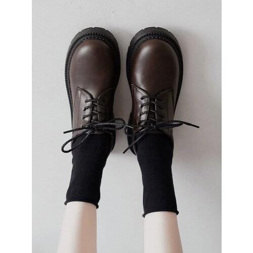 Japanese High School College Style Lace Up Jk Uniform Womens Flats Platform Mid Heel Anime Cosplay Harujuku Cute Sweet Girls