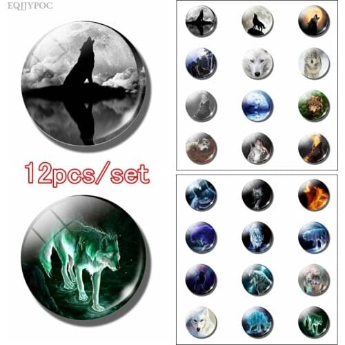 Wolf Fridge Magnet Set 12pcs 25 MM Glass Dome Magnetic Refrigerator Sticker Cartoon Creative Home Kitchen Tools and Gadget