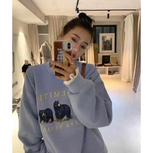 Vintage Bear Embroid Sweatshirts Women 2020Harajuku Streetwear Casual Long Sleeve Crewneck Oversized Fashion Hoodie Korean Girls