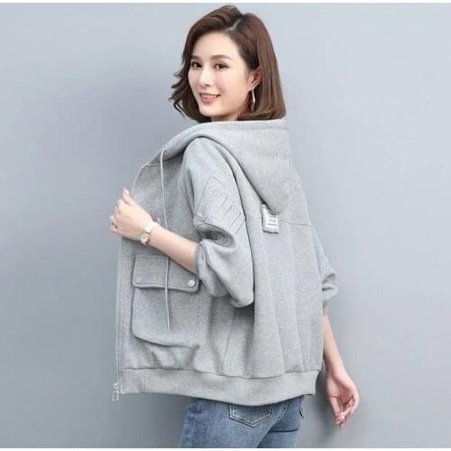 2021 New Sweater Shirt Hoodie Spring Autumn Jacket Womens Loose Wild Letter Embroidery Casual Hooded Cardigan Zipper Top