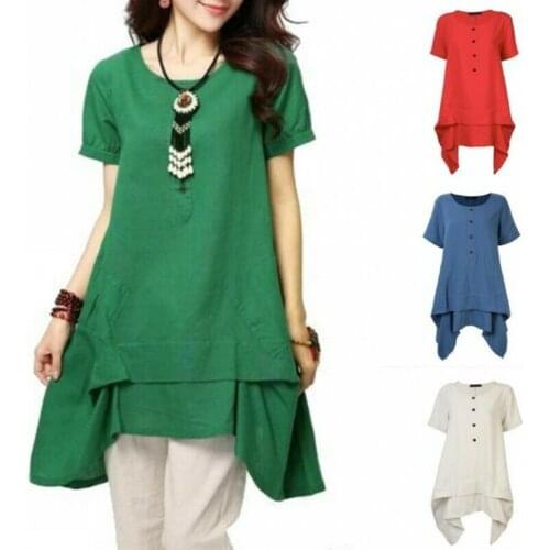 Women Cotton Short Sleeve Layered Dress Mid Long Pregnant Ladies Maxi