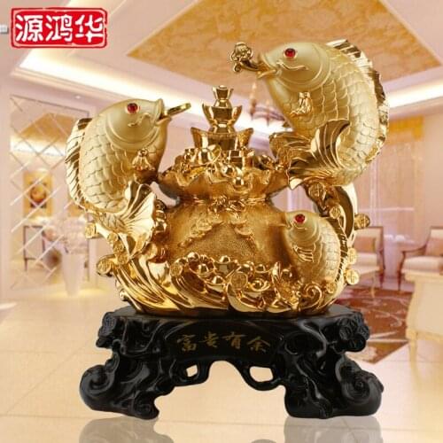 Gold plating more than rich fish ornaments resin crafts gifts household ornaments living room decorative wood furnishings