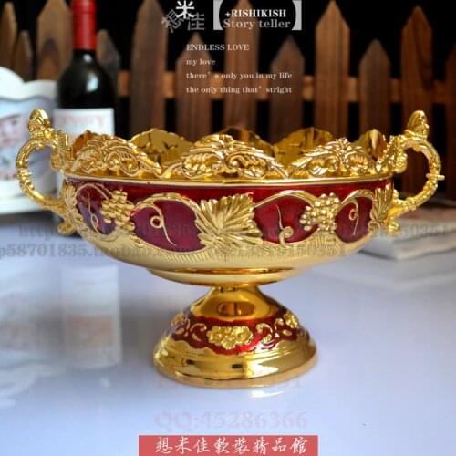 Gold carved red plastic fruit plate fruit basket Home Furnishing housewarming gifts jewelry KTV hotel supplies