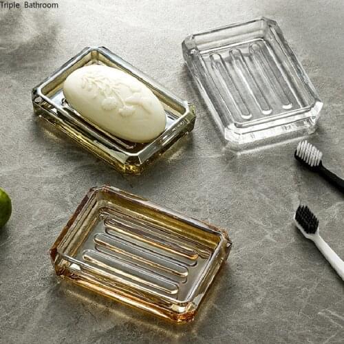 Simplicity Portable Thicken Transparent Glass Soap Dish Box Home Hotel Guest Bathroom Supplies Ornaments Decorations
