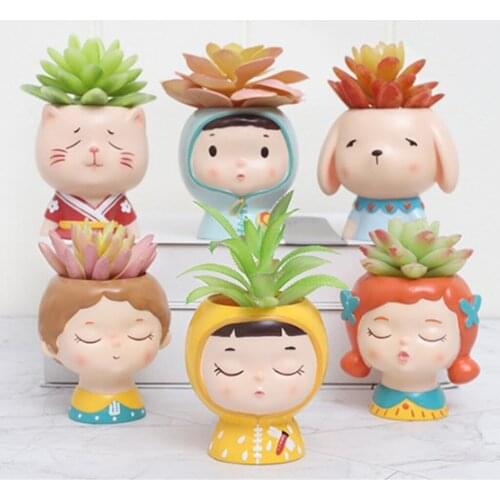 1 Packs Cartoon Cute Resin Succulent Container Flowerpot Office Photo Props Creative Crafts Planters Home Office Garden Decor