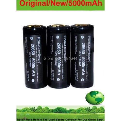 10PCS/lot Foradepower 3.7V 26650 5000mah PROTECTED High Drain Hunting Flashlight Battery Suitable For Convoy L6