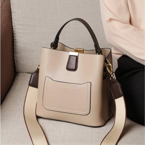 2020 Luxury Calfskin Bucket Bag High Quality Genuine Leather Women Crossbody Shoulder Bag 2 Straps Ladies Handbag Tote Small