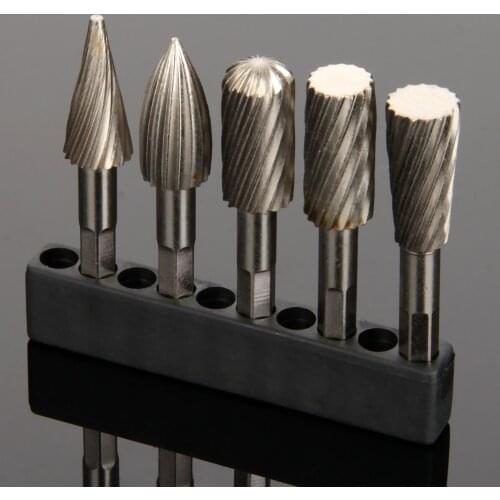 5Pcs 6.35mm Shank Carbide Rotary Point Burrs Hex Handle Grinder Carving Engraving Grinding Polishing Drill Bit Power Rotary Tool