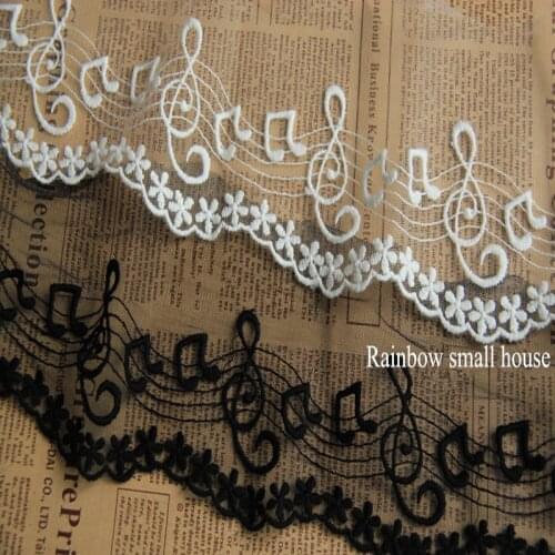 5Yards/lot DIY White/Black lace fabric embroidery music note lace trim mesh for dress sewing lace material DIY width 10cm