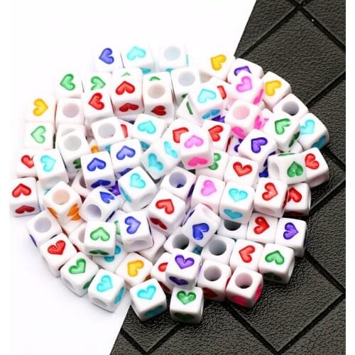 Acrylic Color Mixing Heart Square Spacer Loose Beads For DIY Bracelet Necklace Fashion Jewelry Making Supplies 6x6mm 100-500pcs