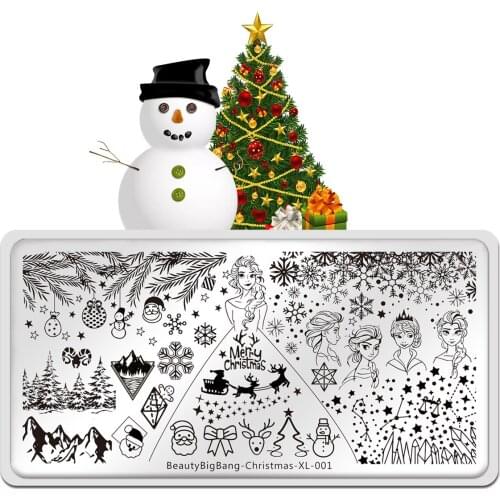 BeautyBigBang Christmas Nail Stamping Plate Nail Stencil Plate Snowman Xmas For Stamping Nail Art Set 6*12cm