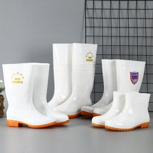 White Rain Shoes Boots Womens Summer Rain Boots Medeum Hight Food Plant Rubber Anti-Rain Car Washing Garden Shoes 37-45