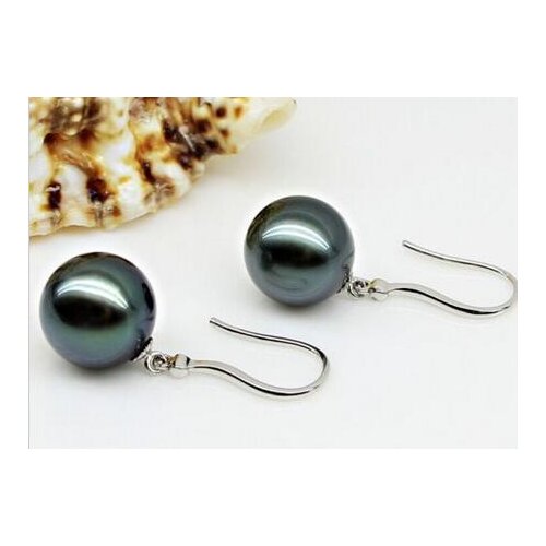 Free shipping luxury Noble jewelry stunning pair of 11-12mm Tahitian black green pearl dangle earring