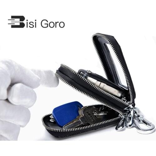 BISI GORO 2021 Brand Car Keys Holder Housekeeper Double Zipper Square Case With Transparent Window Crocodile Pattern Key Wall