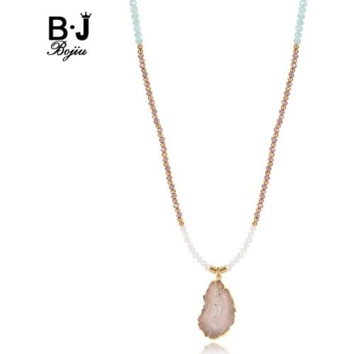 BOJIU Natural Druzy Long Pendent Necklace Fashion Crystal Women Necklace Exquisite Hot Sale Necklace In Jewelry Best Gift NKS190