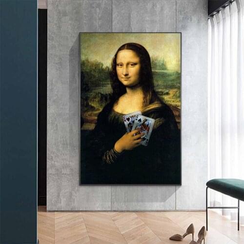 Da Vinci Famous Art Canvas Painting Funny Mona Lisa Posters and Prints Wall Art Picture for Living Room Home Decoration Cuadros