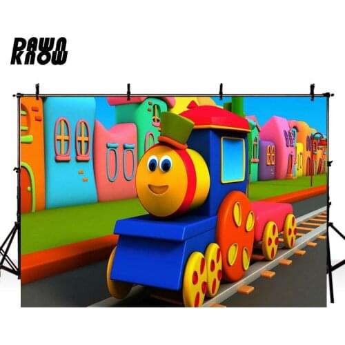 DAWNKNOW Cartoon Tomas Train Photography Background Photocall For Baby Party Backdrops For Children Photo Studio Customize G1080