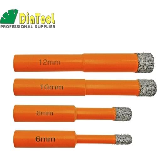 DIATOOL 4pk (6mm+8mm+10mm+12mm) Vacuum Brazed Diamond Drilling Core Bits, Round Shank Hole Saw Professional Quality Drill Bits