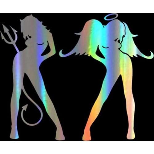 Personality Reflective Sexy ANGEL AND DEVIL Car Stickers Styling Scratch Decal Car Decorative KK PVC Vinyl Apply To Car Window