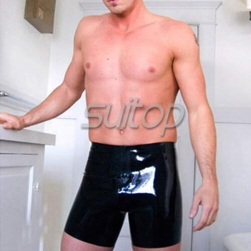 Suitop latex tight short pants with flat front