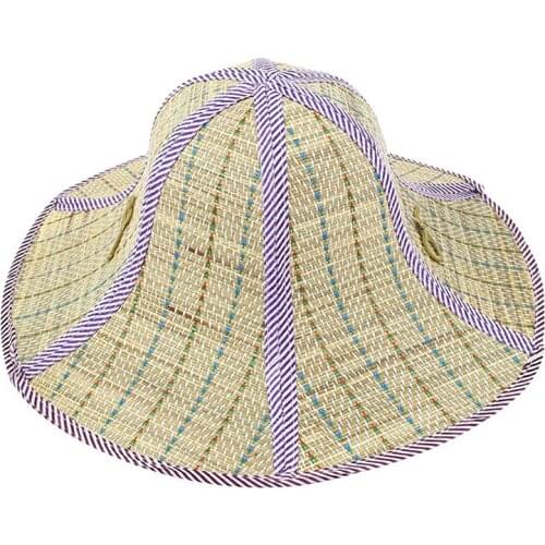 Outdoor Fishing Beach Wide Brim Summer Sun Foldable Straw Hat Purple