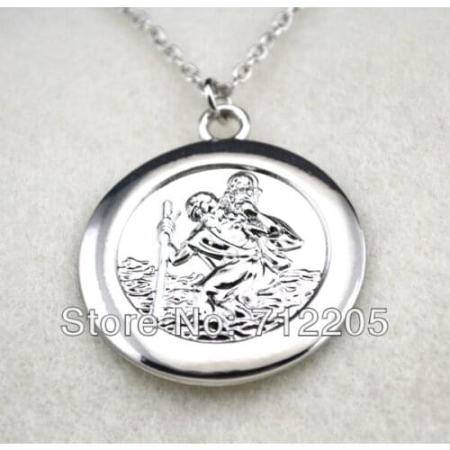 Fashion rhodium plated st christopher protect us religious necklace