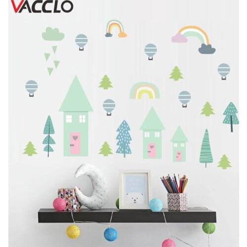 Vacclo Rainbow Trees DIY Wall Sticker Cartoon Nordic Style Warm Kid Room Nursery Dorm Mural Decal Removable Background Wallpaper