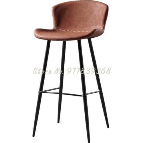 Nordic Bar Chair Back Iron High Chair Simple Leather Bar Stool Cafe Retro High Stool Home Bar Chair