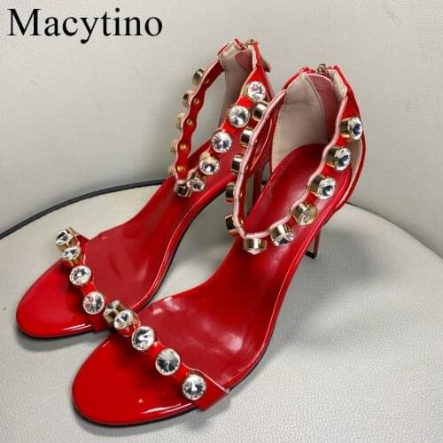 New brand Summer High Heel Sandal One Strap Sandals Sexy Party Crystal Shoes Women Red Heels Female Plus Size 43