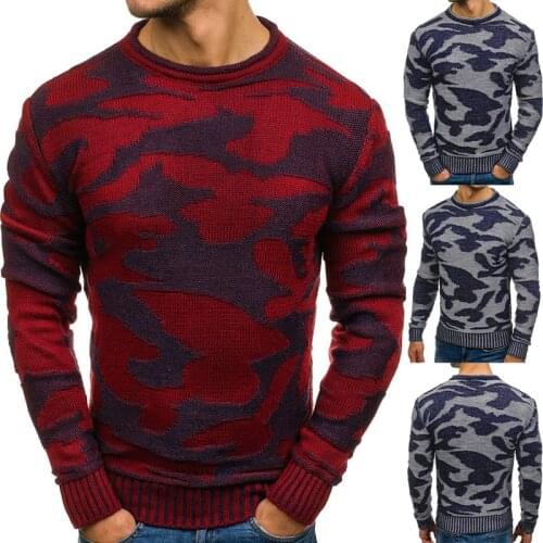 2020 Autumn/winter Camo Round Neck Pull-over Sweater with Contrasting Colours Loose Christmas Outerwear Sweater