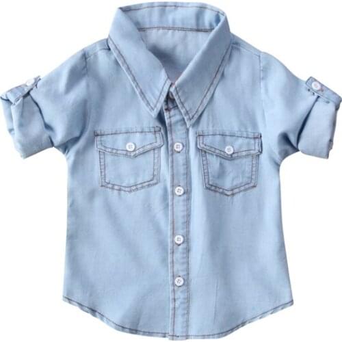 1-6Y Fashion Casual Newborn Baby Boys Girls Long Sleeve Turn-down Collar Single Breasted Denim Blue Shirts Outfit Spring Fall