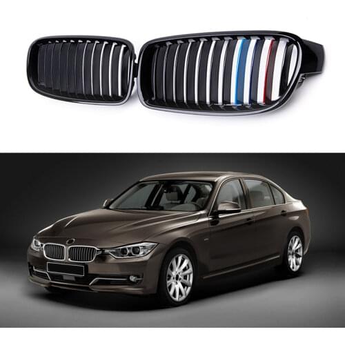 A Pair Single Dual Slats Gloss Black/M Style Car Front Kidney Grille Grill Racing Grilles For BMW 3 Series F30 F31 F35 2012-2018